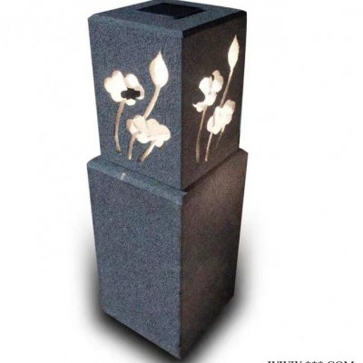 石雕石燈籠新能源太陽能新中式庭院公園擺件戶外日式圍墻鏤空石燈