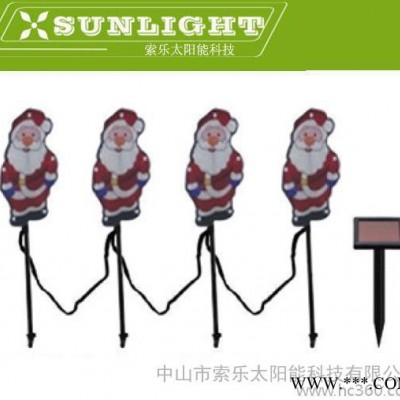 出口太陽能一拖四平面圣誕老人插地裝飾燈草坪燈花園燈