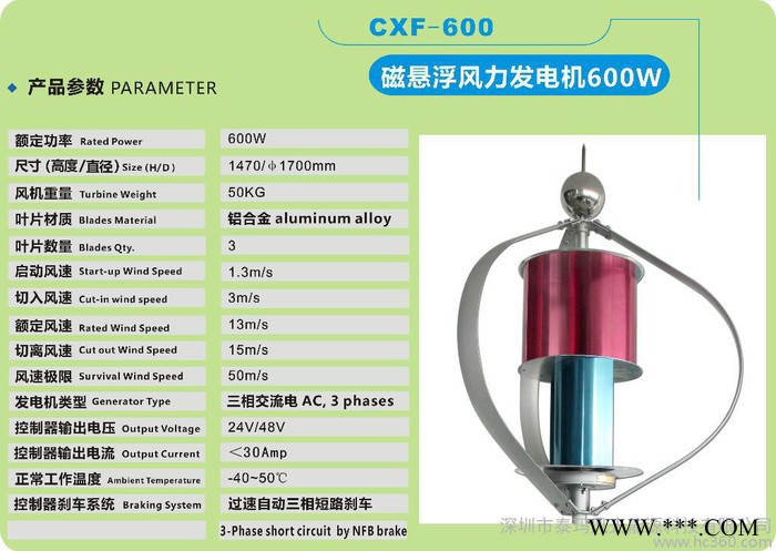 600W風(fēng)力發(fā)電機(jī)，小型垂直軸，磁懸浮，風(fēng)光互補(bǔ)發(fā)電系統(tǒng)，風(fēng)機(jī)