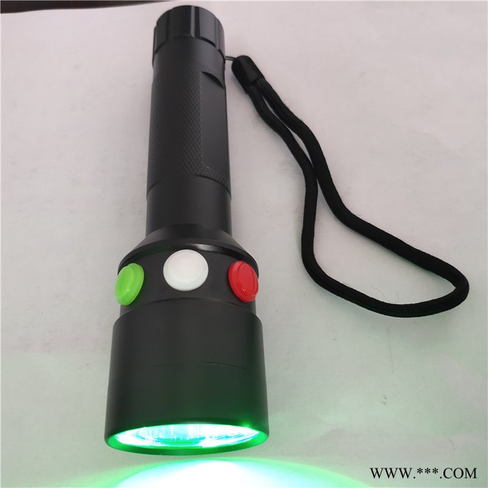 充電強光紅白綠信號燈 鋰電池三色鐵路信號燈 手電筒信號燈