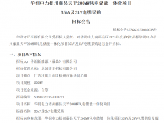 華潤電力廣西200MW風(fēng)電儲能一體化項目設(shè)備采購招標(biāo)