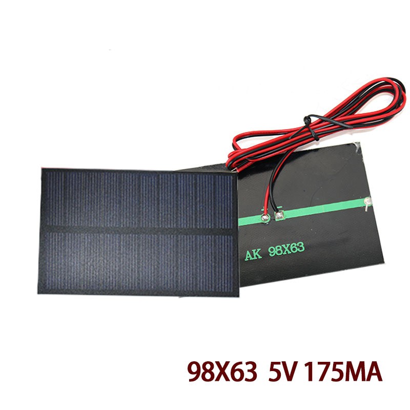 太陽能板電池滴膠板98*63 5V 175MA光伏發電充3.7V鋰電池送1米線