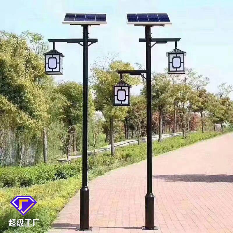 太陽能庭院燈小區戶外防水花園燈3米雙頭中式仿古園林景觀燈 路燈