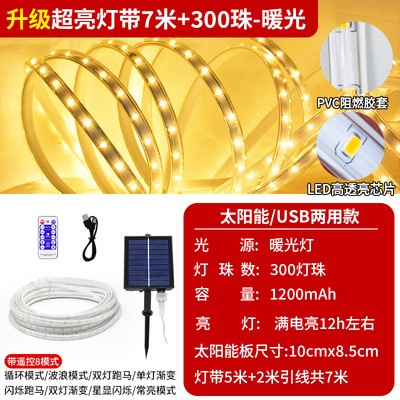 太陽能燈帶戶外防水超亮自粘庭院裝飾新款彩燈串室外氛圍led燈條